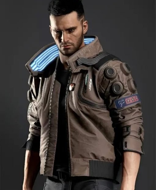 Samurai Cyberpunk 2077 Brown Bomber Leather Jacket